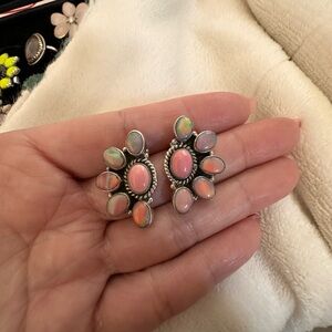 Sterling silver 925 fire opal Pink and Silver Earrings